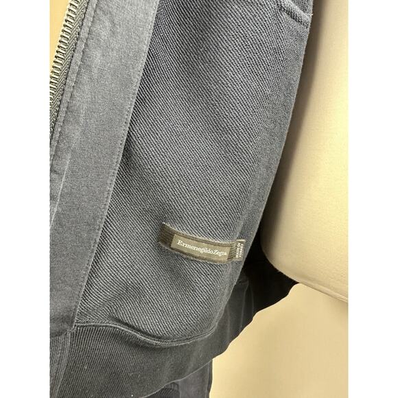 Ermenegildo Zegna Full Zip Up Suede Trim Sweatshirt Navy Sweater Jacket Men's XL - Picture 8 of 16